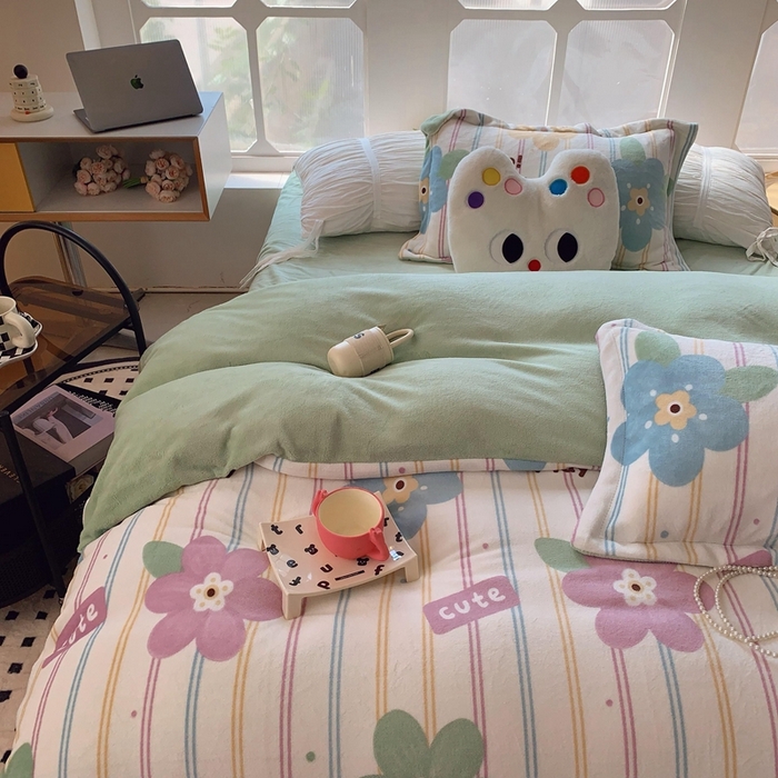 91家纺网 家纺一手货源 找家纺 莱豫家纺 2024新款牛奶绒印花四件套 花动心弦