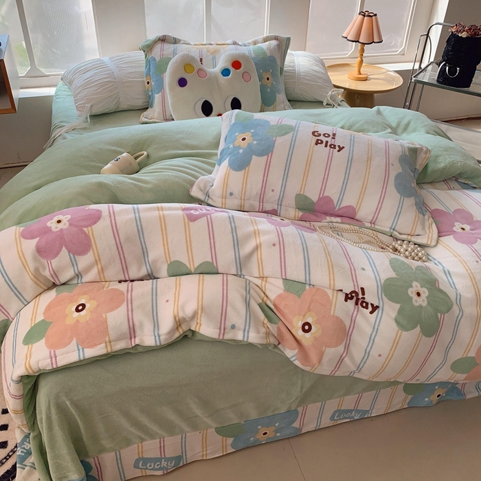 91家纺网 家纺一手货源 找家纺 莱豫家纺 2024新款牛奶绒印花四件套 花动心弦