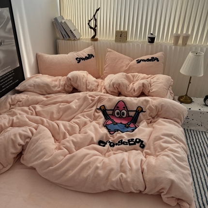 91家纺网 家纺一手货源 找家纺 （总）奈颜 2024新款高克重加厚牛奶绒毛巾绣四件套