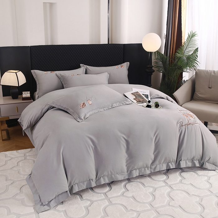 91家纺网 家纺一手货源 找家纺 金纱玉纺家纺 2024新款百分之百全棉新款轻奢刺绣四件套 叶香风暖-棕灰