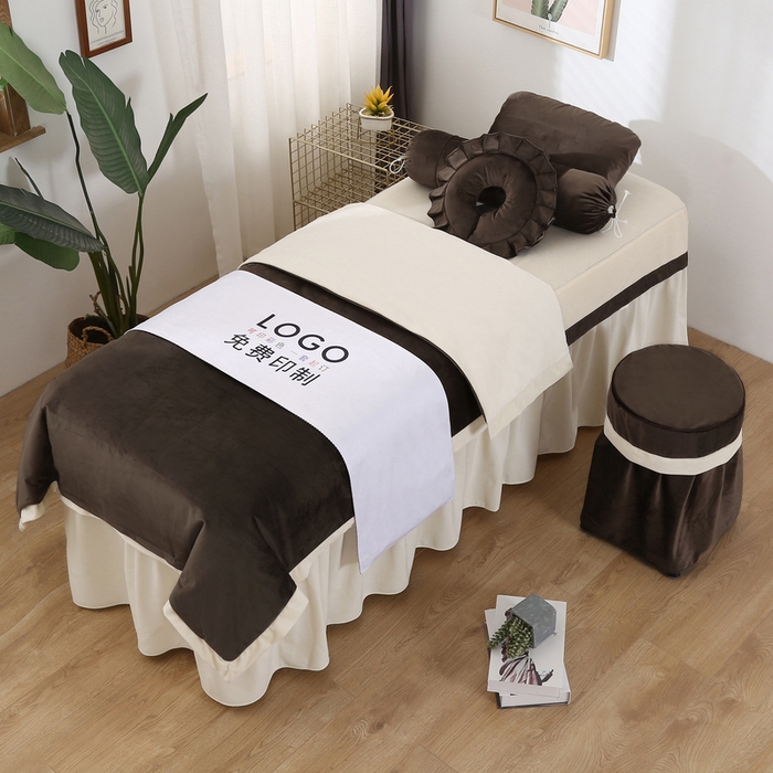 91家纺网 家纺一手货源 找家纺 琪宝阁 2024新款立体绒小时代美 容床罩套件 20号：咖啡+米色