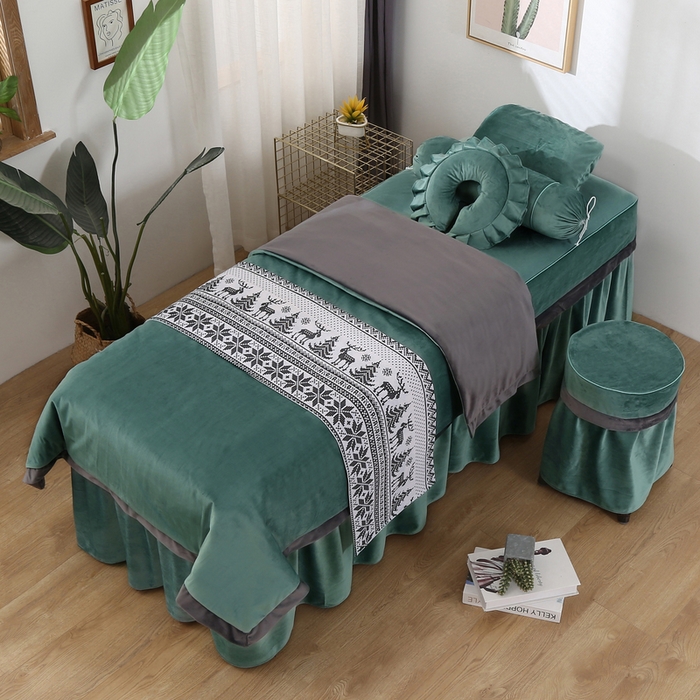 91家纺网 家纺一手货源 找家纺 琪宝阁 2024新款立体绒小时代美 容床罩套件 7号：绿色+深灰