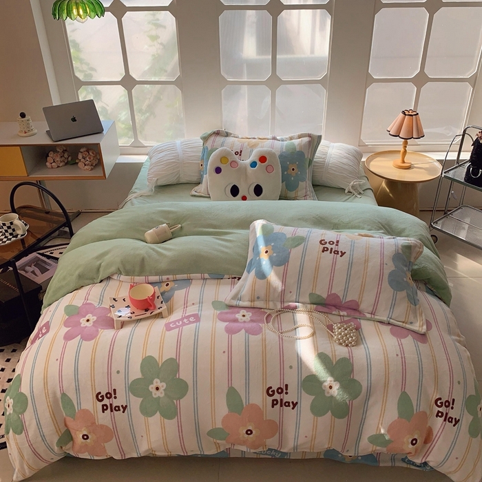 91家纺网 家纺一手货源 找家纺 莱豫家纺 2024新款牛奶绒印花四件套 花动心弦