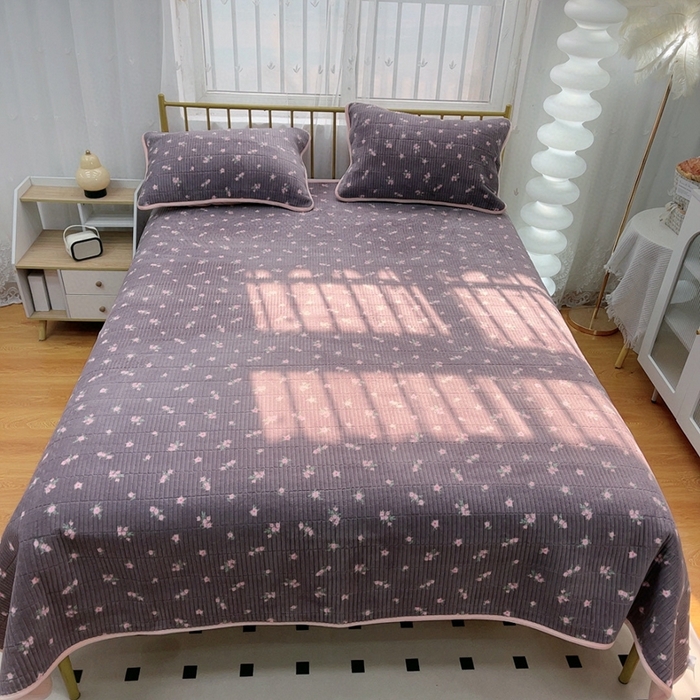 91家纺网 家纺一手货源 找家纺 暖居 2024新款牛奶绒豆豆被床盖四件套 紫花香草