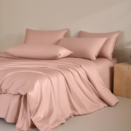 91家纺网 家纺一手货源 找家纺 （总）禧禾 2024新款 A类100支高经密长绒棉天雪超柔缎纯色四件套-太妃