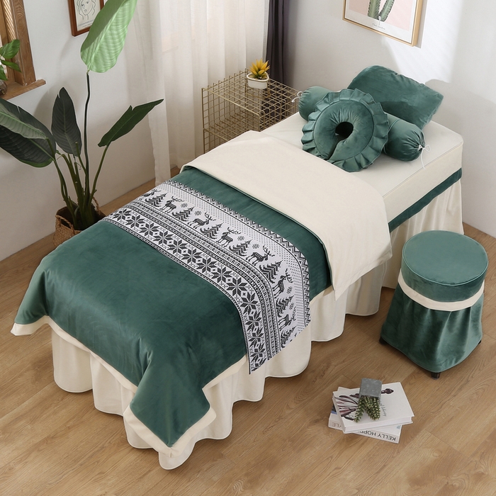 91家纺网 家纺一手货源 找家纺 琪宝阁 2024新款立体绒小时代美 容床罩套件 9号：绿色+米色