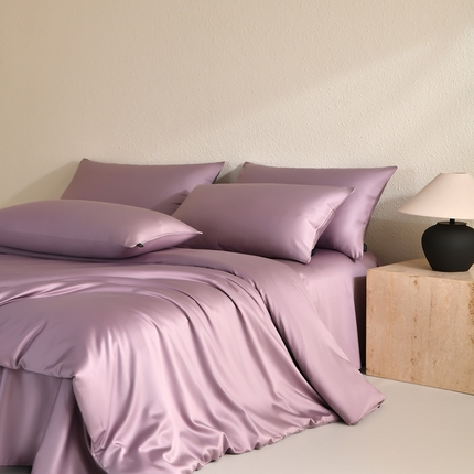 91家纺网 家纺一手货源 找家纺 （总）禧禾 2024新款 A类100支高经密长绒棉天雪超柔缎纯色四件套-太妃