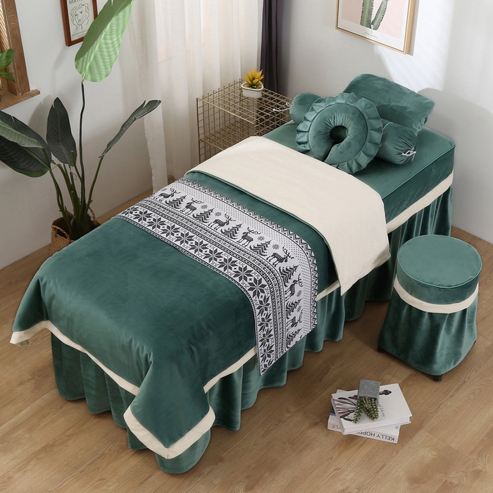 91家纺网 家纺一手货源 找家纺 琪宝阁 2024新款立体绒小时代美 容床罩套件 8号：绿色