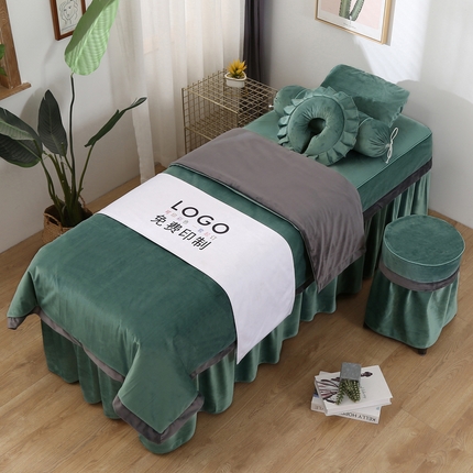 琪宝阁 2024新款立体绒小时代美 容床罩套件 7号：绿色+深灰