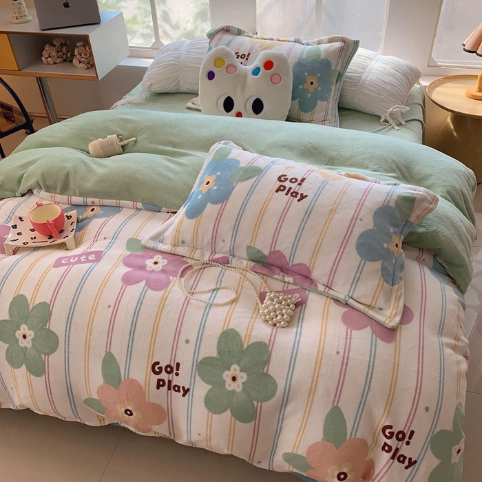 91家纺网 家纺一手货源 找家纺 莱豫家纺 2024新款牛奶绒印花四件套 花动心弦