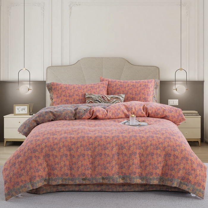 91家纺网 家纺一手货源 找家纺 鲁爱 2025新款三层纱床盖款四件套 清新之歌-粉