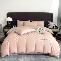 91家纺网 家纺一手货源 找家纺 一帆毯业 2024新款全棉纯色刺绣麻绳滚边四件套 玫瑰粉+浅灰,玫瑰粉+浅灰