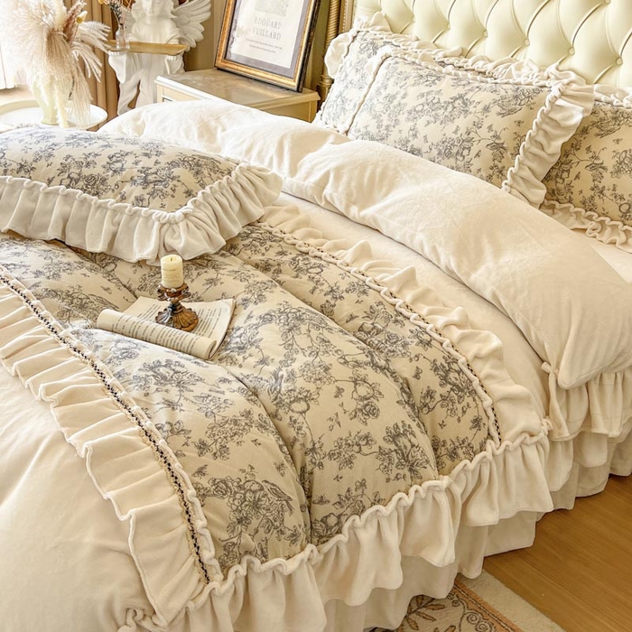 91家纺网 家纺一手货源 找家纺 （总）亲亲公主 2025新款高克重牛奶绒花边四件套-法式情怀