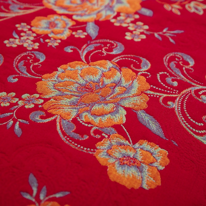 91家纺网 家纺一手货源 找家纺 鲁爱 2025新款三层纱床盖款四件套 陌上花开-红