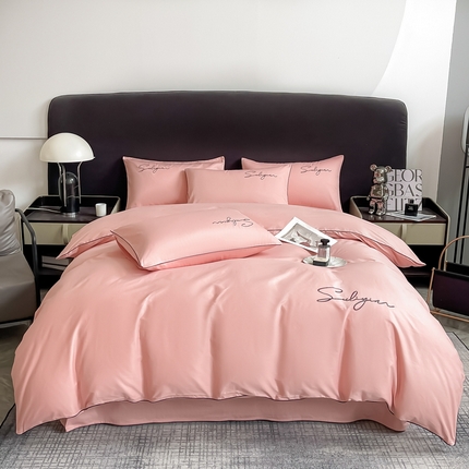 91家纺网 家纺一手货源 找家纺 （总）一帆毯业 2024新款全棉纯色刺绣麻绳滚边四件套