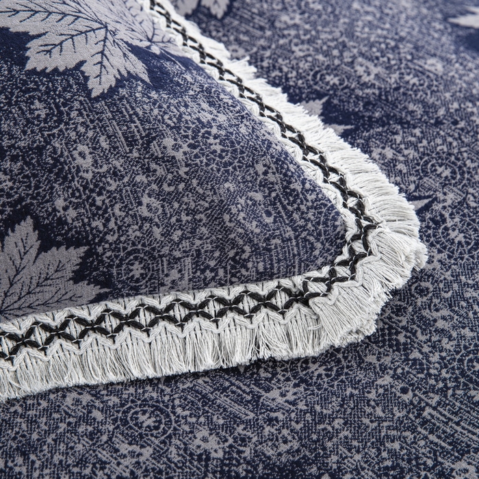 91家纺网 家纺一手货源 找家纺 鲁爱 2025新款全棉色织双层纱布流苏款四件套 秋韵-深兰