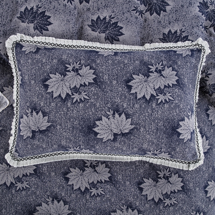 91家纺网 家纺一手货源 找家纺 鲁爱 2025新款全棉色织双层纱布流苏款四件套 秋韵-深兰