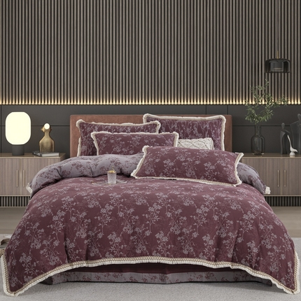 91家纺网 家纺一手货源 找家纺 （总）鲁爱 2025新款全棉色织双层纱布流苏款四件套