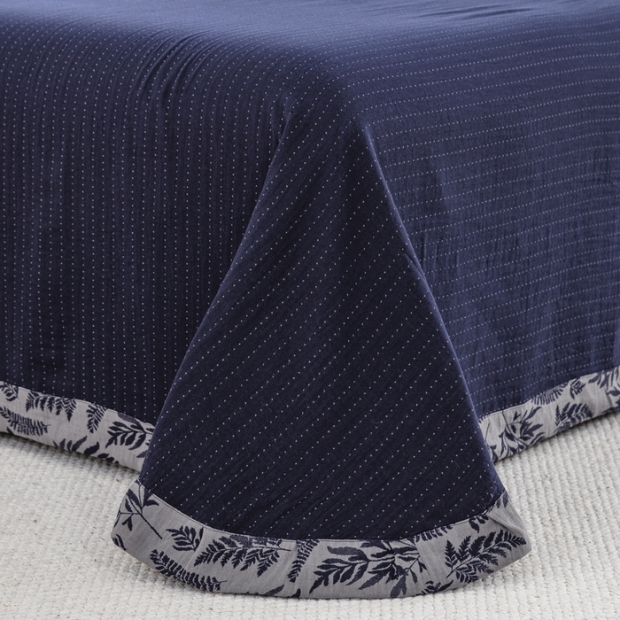 91家纺网 家纺一手货源 找家纺 鲁爱 2025新款全棉色织双层纱布流苏款四件套 扶苏-深兰