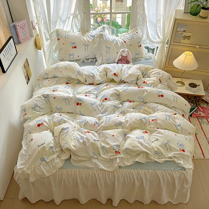 91家纺网 家纺一手货源 找家纺 阿曼达 2024新款ins博主风法式南法风浪漫系列花边款印花水洗m四件套 南法风-草莓乐园