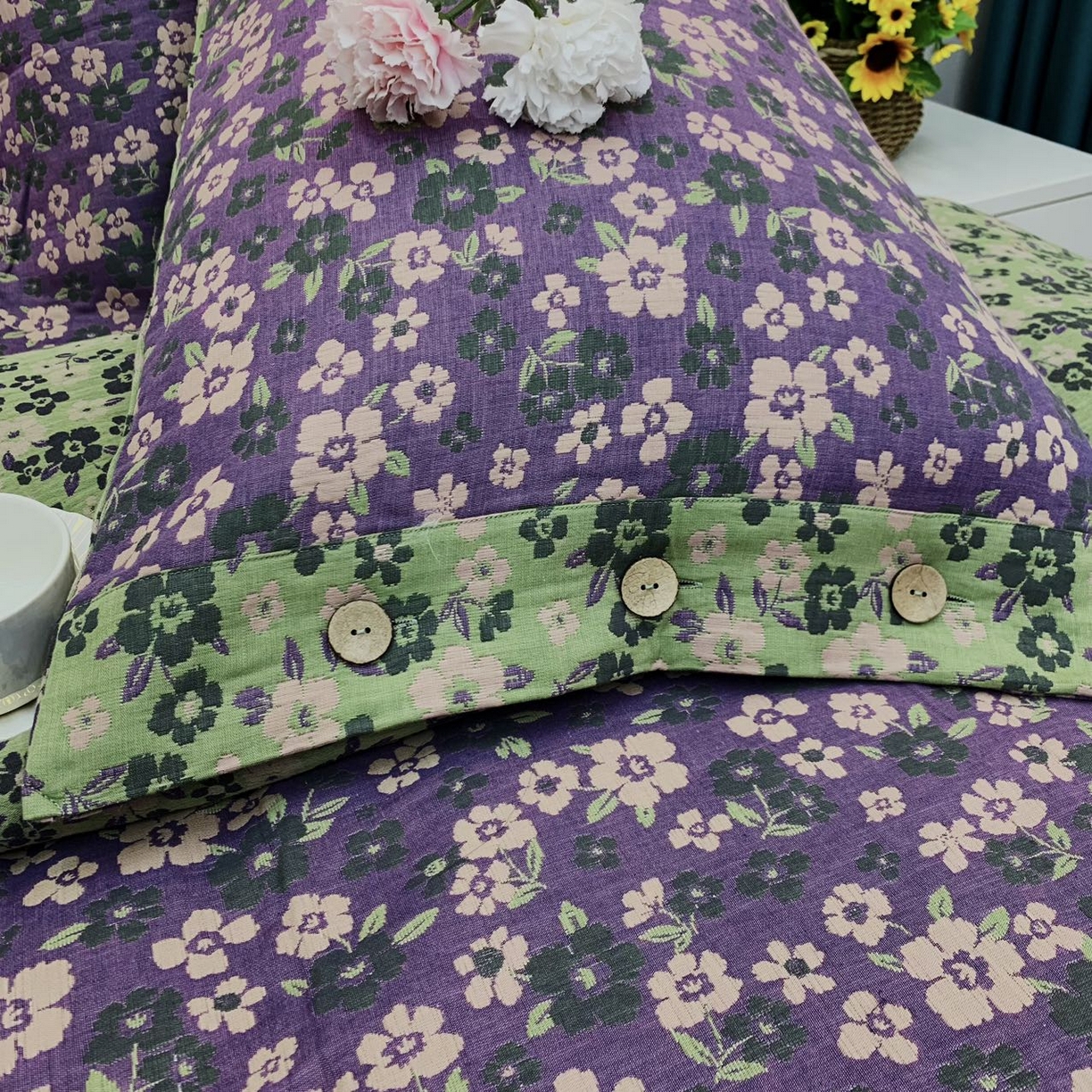 91家纺网 家纺一手货源 找家纺 鲁爱 2025新款三层纱床盖款四件套 清新之歌-紫