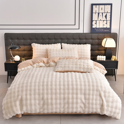 爱上家居 2024新款亲肤舒适纯色兔兔绒牛奶绒四件套 米白