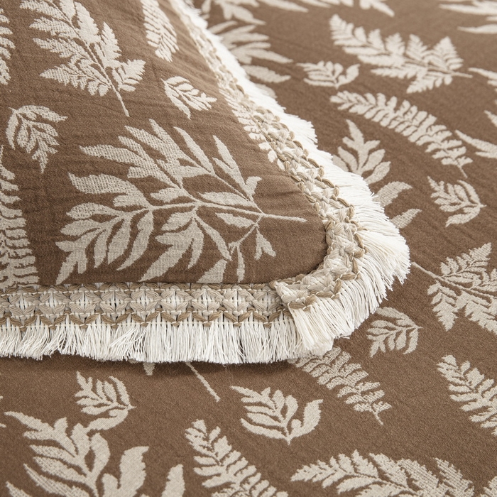 91家纺网 家纺一手货源 找家纺 鲁爱 2025新款全棉色织双层纱布流苏款四件套 扶苏-浅咖