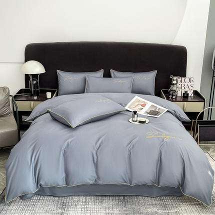 91家纺网 家纺一手货源 找家纺 （总）一帆毯业 2024新款全棉纯色刺绣麻绳滚边四件套