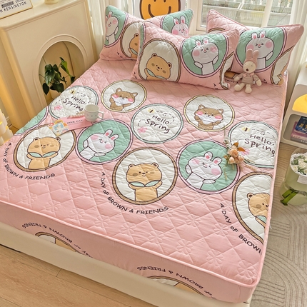 91家纺网 家纺一手货源 找家纺 （总）棉立方家纺 2023新款全棉夹棉喷气印花四件套及单品-单床笠