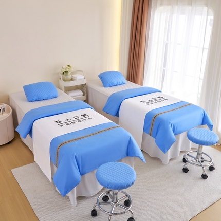 91家纺网 家纺一手货源 找家纺 乐逸家纺 2024新款全棉花边系列四季美 容床罩 全棉花边蓝拼白