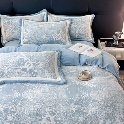 91家纺网 家纺一手货源 找家纺 （总）玖玖爱家纺 2024新款全消光牛奶绒四件套-麋鹿森林