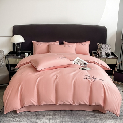 91家纺网 家纺一手货源 找家纺 （总）一帆毯业 2024新款全棉纯色刺绣麻绳滚边四件套