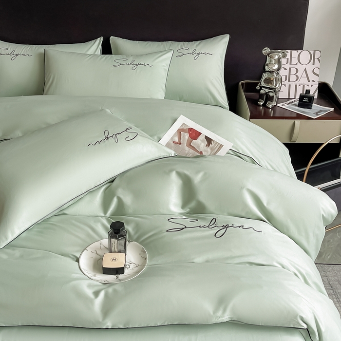 91家纺网 家纺一手货源 找家纺 一帆毯业 2024新款全棉纯色刺绣麻绳滚边四件套 繁星蓝