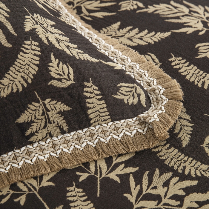 91家纺网 家纺一手货源 找家纺 鲁爱 2025新款全棉色织双层纱布流苏款四件套 扶苏-深咖