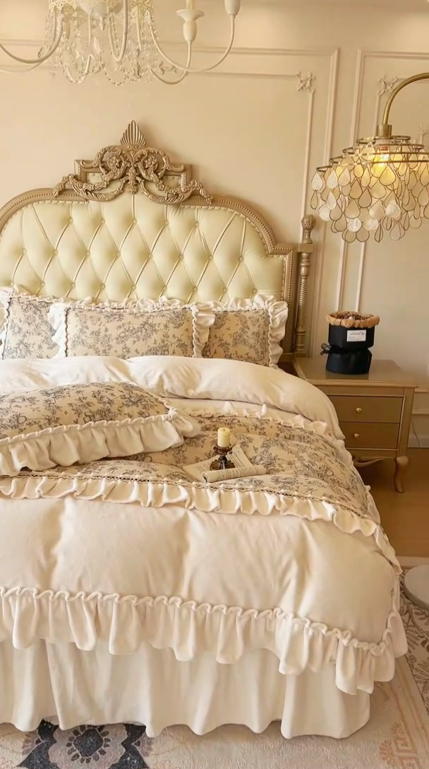 91家纺网 家纺一手货源 找家纺 （总）亲亲公主 2025新款高克重牛奶绒花边四件套-法式情怀