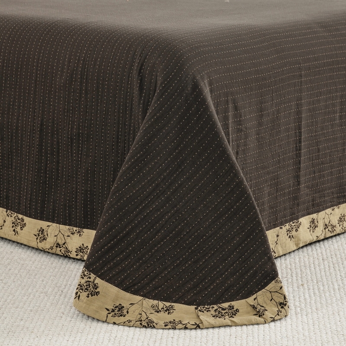 91家纺网 家纺一手货源 找家纺 鲁爱 2025新款全棉色织双层纱布流苏款四件套 惊鸿-深咖