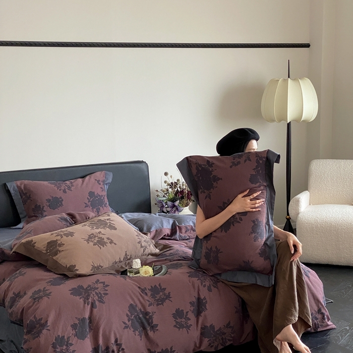 91家纺网 家纺一手货源 找家纺 赫帛 2024新款60支全棉色织提花水洗棉-伊芙 伊芙-玫瑰棕