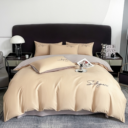 91家纺网 家纺一手货源 找家纺 （总）一帆毯业 2024新款全棉纯色刺绣麻绳滚边四件套