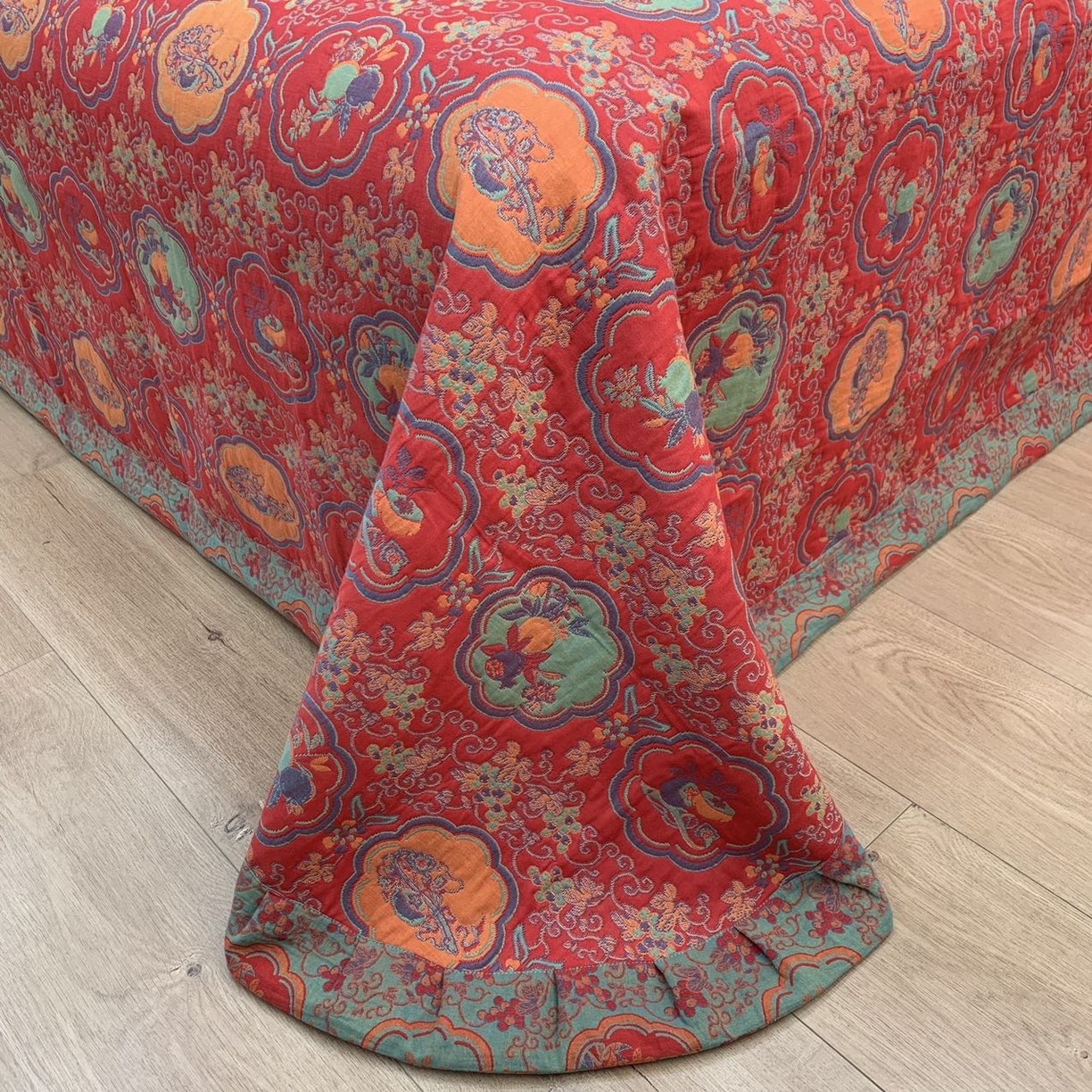 91家纺网 家纺一手货源 找家纺 鲁爱 2025新款三层纱床盖款四件套 事事如意