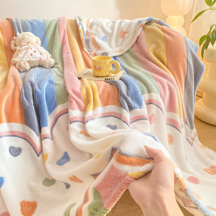 91家纺网 家纺一手货源 找家纺 悦织湾家纺 2025新款加厚雪花绒印花多功能毛毯牛奶绒休闲盖毯子跨境专供外贸出口电商热销款 彩虹