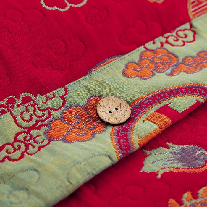 91家纺网 家纺一手货源 找家纺 鲁爱 2025新款三层纱床盖款四件套 龙凤呈祥-正红