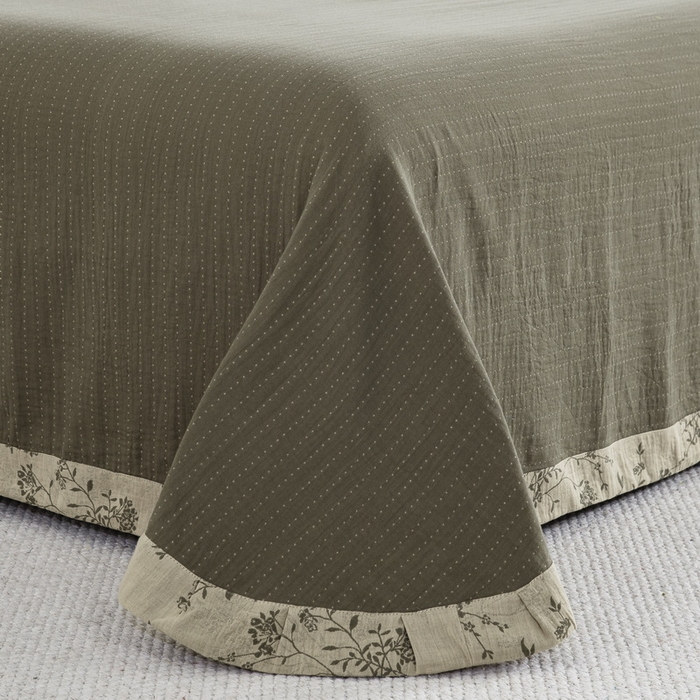 91家纺网 家纺一手货源 找家纺 鲁爱 2025新款全棉色织双层纱布流苏款四件套 惊鸿-绿