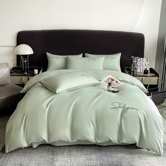 91家纺网 家纺一手货源 找家纺 一帆毯业 2024新款全棉纯色刺绣麻绳滚边四件套 繁星蓝