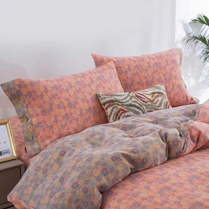 91家纺网 家纺一手货源 找家纺 鲁爱 2025新款三层纱床盖款四件套 清新之歌-粉