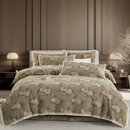 91家纺网 家纺一手货源 找家纺 （总）鲁爱 2025新款全棉色织双层纱布流苏款四件套