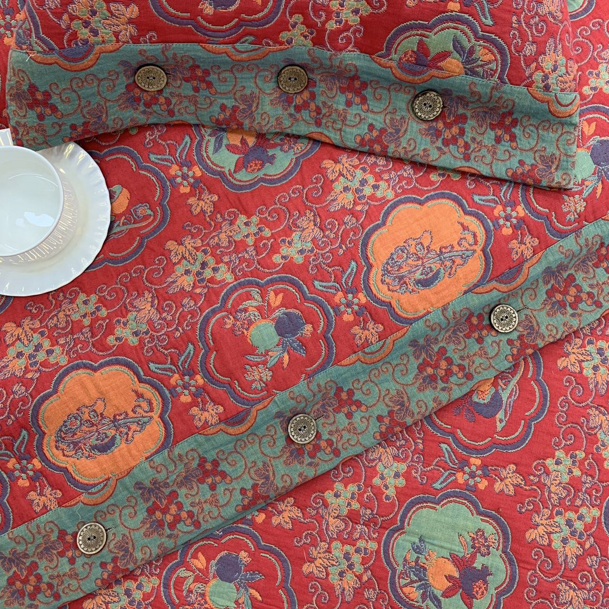 91家纺网 家纺一手货源 找家纺 鲁爱 2025新款三层纱床盖款四件套 事事如意