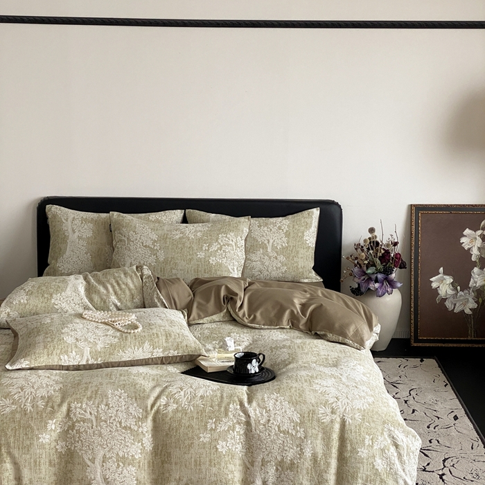 91家纺网 家纺一手货源 找家纺 （总）赫帛 2024新款60支全棉色织提花水洗棉-椿野