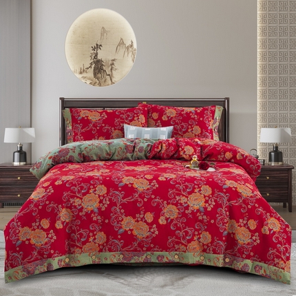 鲁爱 2025新款三层纱床盖款四件套 陌上花开-红