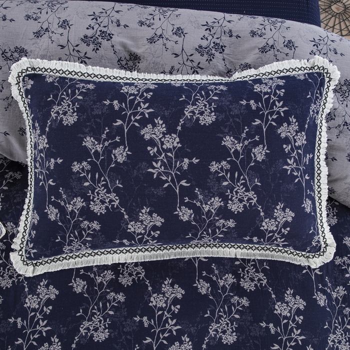 91家纺网 家纺一手货源 找家纺 鲁爱 2025新款全棉色织双层纱布流苏款四件套 惊鸿-深兰