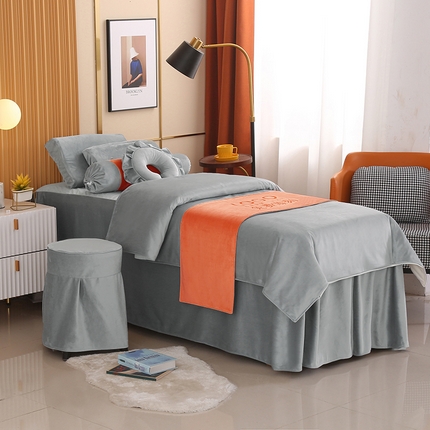 琪宝阁 2024新款立丝绒美 容床罩套件-欧若拉 浅灰